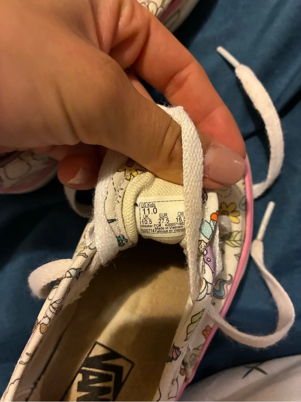 Vans Kids Cream Canvas Sneakers with Pink Trim and Unicorn Print